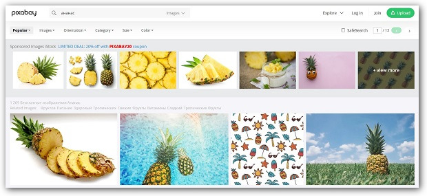 интерфейс Pixabay